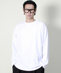 クルーネックボックスフィット長袖Tシャツソリッドホワイトver3