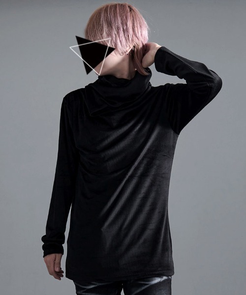 Bernings Sho(バーニングショー)の「『Bernings Sho/バーニングショー』BGベロアテレコドレープタートル長袖Tシャツ(Tシャツ/カットソー・メンズ・ブラック/ホワイト・XL/L/M)」の1枚目の写真
