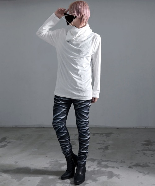 Bernings Sho(バーニングショー)の「『Bernings Sho/バーニングショー』BGベロアテレコドレープタートル長袖Tシャツ(Tシャツ/カットソー・メンズ・ブラック/ホワイト・XL/L/M)」の11枚目の写真
