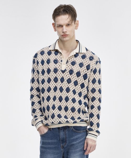 Crochet Polo Shirts NAVY