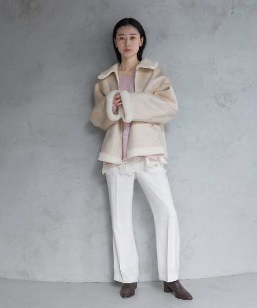 A part by（アパートバイ）の「リバーシブルボアジャケット（ブルゾン・レディース・グレー/チャコールグレー/アイボリー・MEDIUM/SMALL）」の20枚目の写真