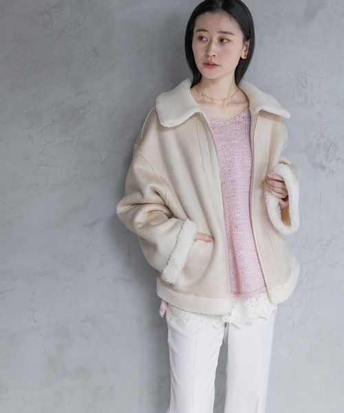 A part by（アパートバイ）の「リバーシブルボアジャケット（ブルゾン・レディース・グレー/チャコールグレー/アイボリー・MEDIUM/SMALL）」の17枚目の写真