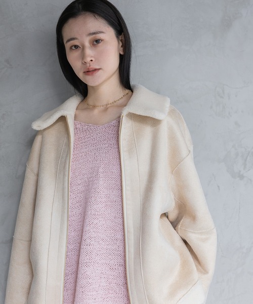 A part by（アパートバイ）の「リバーシブルボアジャケット（ブルゾン・レディース・グレー/チャコールグレー/アイボリー・MEDIUM/SMALL）」の16枚目の写真