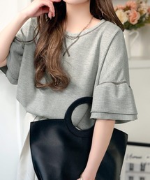 Java（ジャバ）の「《JaVaジャバコラボ》甘さと着やすさの絶妙バランス。ワッフルダブルフリルトップス (半袖)（Tシャツ/カットソー）」