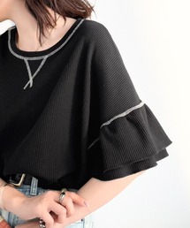 Java（ジャバ）の「《JaVaジャバコラボ》甘さと着やすさの絶妙バランス。ワッフルダブルフリルトップス (半袖)（Tシャツ/カットソー）」