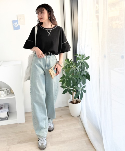 Java（ジャバ）の「《JaVaジャバコラボ》甘さと着やすさの絶妙バランス。ワッフルダブルフリルトップス (半袖)（Tシャツ/カットソー・レディース・チャコール/アイボリー/ブラック/杢グレー・LARGE/MEDIUM/SMALL/X-LARGE）」の19枚目の写真