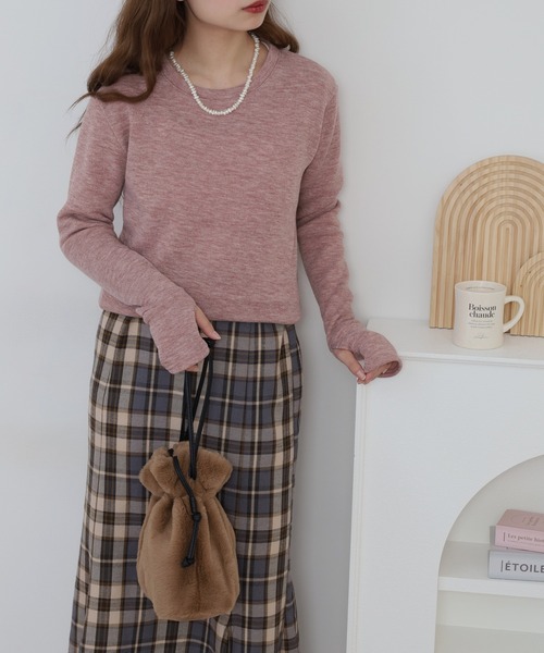 atONE(アットワン)の「裏起毛指ぬきニットソー(ニット/セーター・レディース・ブラック/ピンク・M)」の11枚目の写真