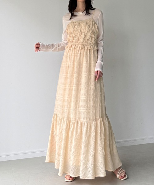 junoah(ジュノア)の「シャーリングベアキャミワンピース(ワンピース・レディース・ピンク/クリーム/ブラック・SMALL/MEDIUM/LARGE)」の4枚目の写真