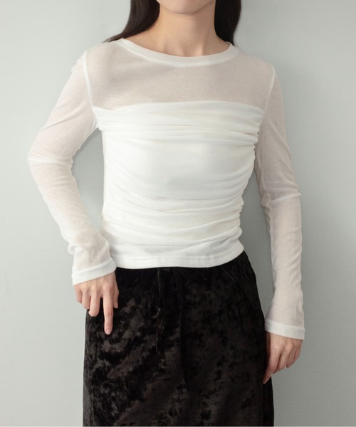 on:nue（オンニュ）の「【on:nue】[お気に入り登録数3,500突破！] エアリータッチシャーリングトップス（Tシャツ/カットソー・レディース・ブラウン/アイボリー・FREE）」の15枚目の写真