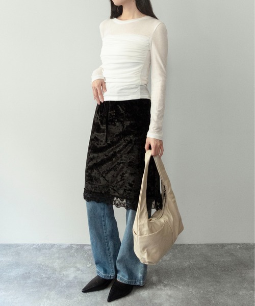 on:nue（オンニュ）の「【on:nue】[お気に入り登録数3,500突破！] エアリータッチシャーリングトップス（Tシャツ/カットソー・レディース・ブラウン/アイボリー・FREE）」の19枚目の写真