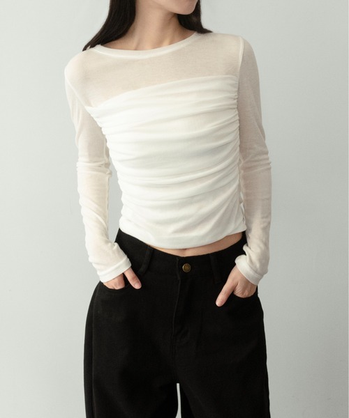 on:nue（オンニュ）の「【on:nue】[お気に入り登録数3,500突破！] エアリータッチシャーリングトップス（Tシャツ/カットソー・レディース・ブラウン/アイボリー・FREE）」の3枚目の写真