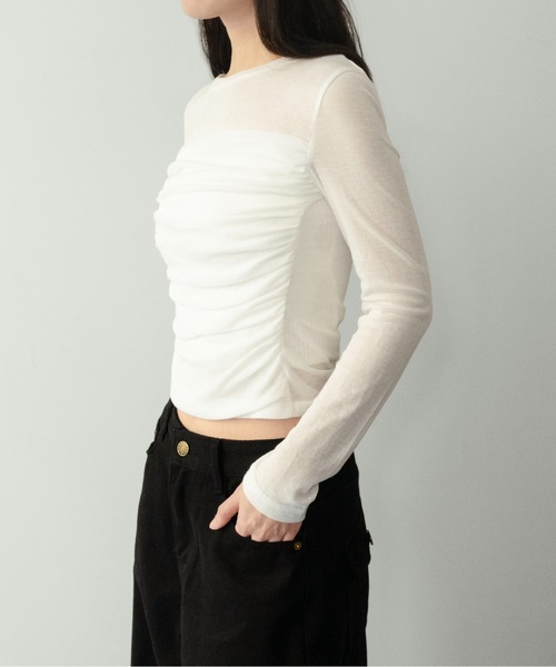 on:nue（オンニュ）の「【on:nue】[お気に入り登録数3,500突破！] エアリータッチシャーリングトップス（Tシャツ/カットソー・レディース・ブラウン/アイボリー・FREE）」の6枚目の写真