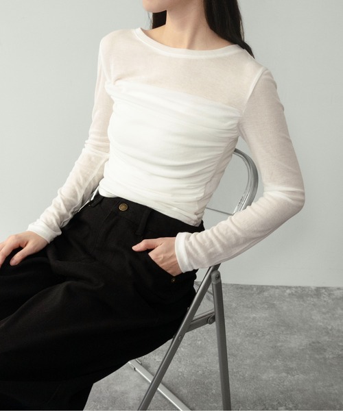 on:nue（オンニュ）の「【on:nue】[お気に入り登録数3,500突破！] エアリータッチシャーリングトップス（Tシャツ/カットソー・レディース・ブラウン/アイボリー・FREE）」の7枚目の写真
