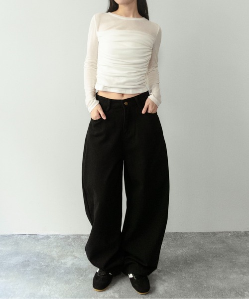 on:nue（オンニュ）の「【on:nue】[お気に入り登録数3,500突破！] エアリータッチシャーリングトップス（Tシャツ/カットソー・レディース・ブラウン/アイボリー・FREE）」の9枚目の写真