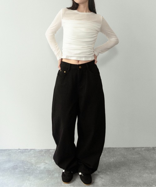on:nue（オンニュ）の「【on:nue】[お気に入り登録数3,500突破！] エアリータッチシャーリングトップス（Tシャツ/カットソー・レディース・ブラウン/アイボリー・FREE）」の10枚目の写真