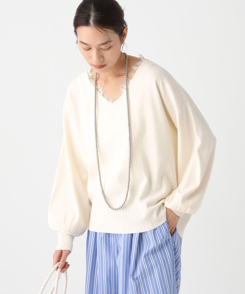 Elura（エルーラ）の「レースコンビVネックニット/641242（ニット/セーター・レディース・ホワイト/ブラック/キャメル・FREE）」の2枚目の写真