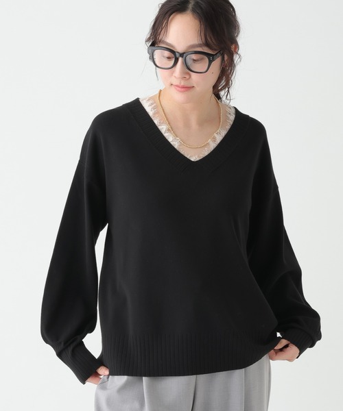 Elura（エルーラ）の「レースコンビVネックニット/641242（ニット/セーター・レディース・ホワイト/ブラック/キャメル・FREE）」の3枚目の写真