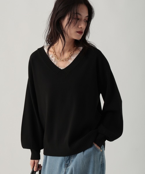 Elura（エルーラ）の「レースコンビVネックニット/641242（ニット/セーター・レディース・ホワイト/ブラック/キャメル・FREE）」の14枚目の写真