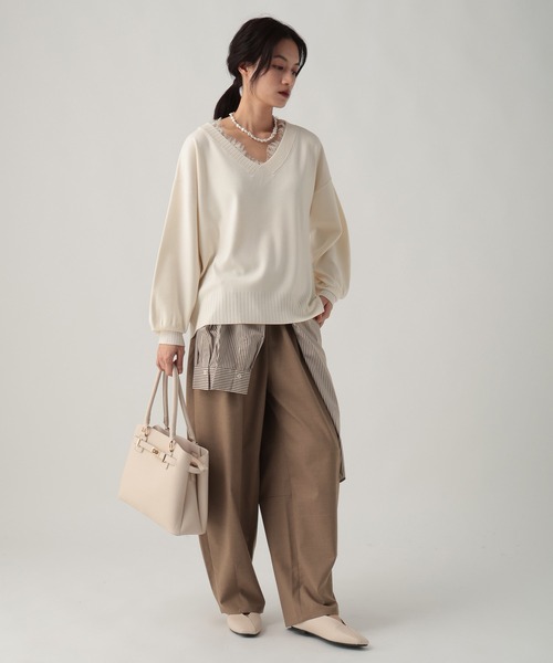 Elura（エルーラ）の「レースコンビVネックニット/641242（ニット/セーター・レディース・ホワイト/ブラック/キャメル・FREE）」の9枚目の写真