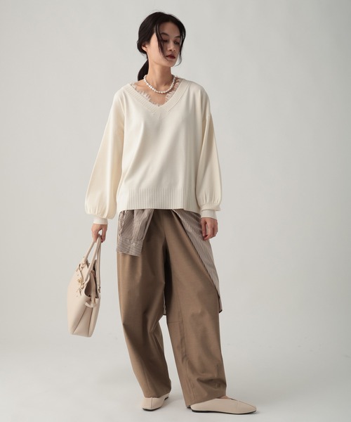 Elura（エルーラ）の「レースコンビVネックニット/641242（ニット/セーター・レディース・ホワイト/ブラック/キャメル・FREE）」の10枚目の写真