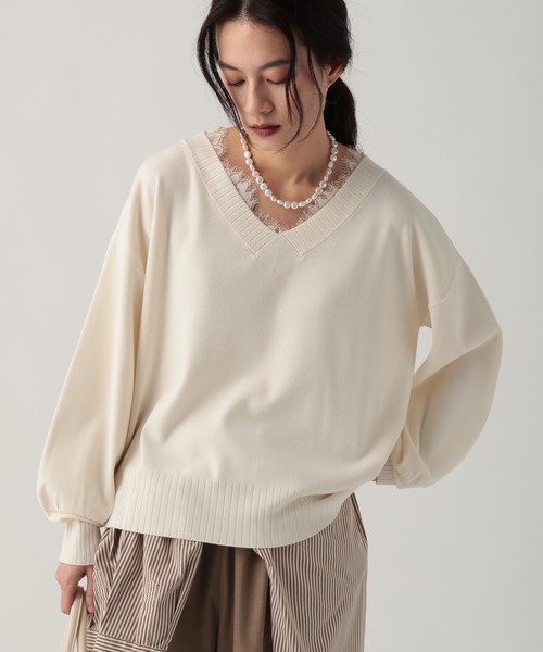 Elura（エルーラ）の「レースコンビVネックニット/641242（ニット/セーター・レディース・ホワイト/ブラック/キャメル・FREE）」の7枚目の写真