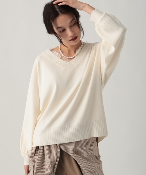 Elura（エルーラ）の「レースコンビVネックニット/641242（ニット/セーター・レディース・ホワイト/ブラック/キャメル・FREE）」の8枚目の写真