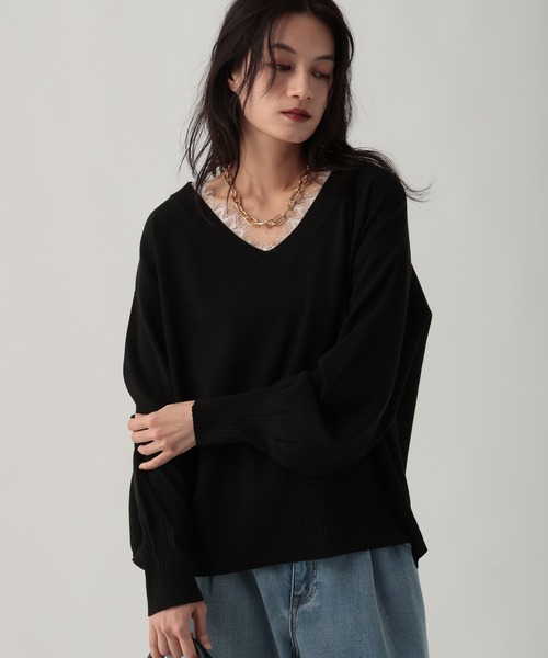 Elura（エルーラ）の「レースコンビVネックニット/641242（ニット/セーター・レディース・ホワイト/ブラック/キャメル・FREE）」の13枚目の写真