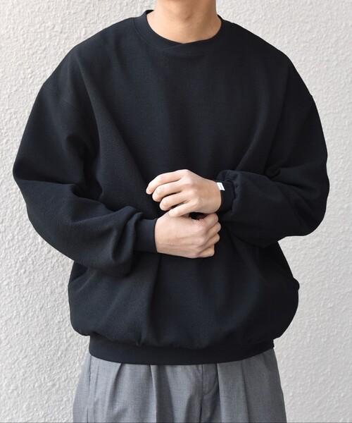 SHIPS any（シップス エニィ）の「SHIPS any:〈洗濯機可能〉フクレ ジャガード ダンボール レイヤード ネック プルオーバー◇（スウェット・メンズ・ブラック/ライトブルー/ナチュラル/グレー・X-LARGE/LARGE/MEDIUM）」の2枚目の写真