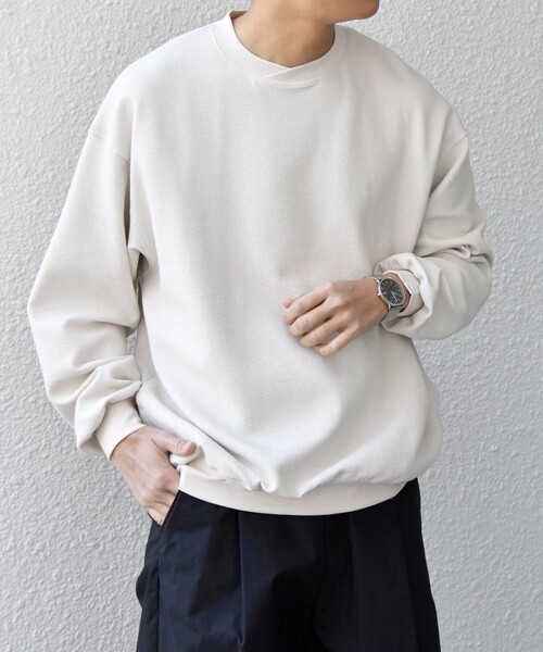 SHIPS any（シップス エニィ）の「SHIPS any:〈洗濯機可能〉フクレ ジャガード ダンボール レイヤード ネック プルオーバー◇（スウェット・メンズ・ブラック/ライトブルー/ナチュラル/グレー・X-LARGE/LARGE/MEDIUM）」の7枚目の写真