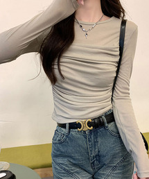 シアー切替 ドレープ ロングスリーブTシャツ