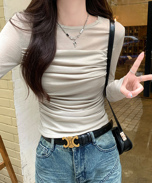 VIVID LADY(ビビッドレディー)の「シアー切替 ドレープ ロングスリーブTシャツ(Tシャツ/カットソー・レディース・アイボリー/カーキ/オリーブ・SMALL/MEDIUM)」の16枚目の写真