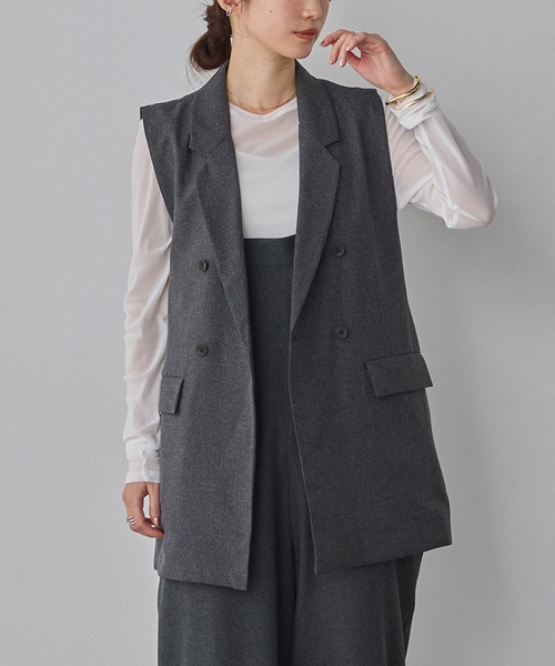 hunch（ハンチ）の「【WEB限定/別注】【セットアップ対応】杢調ミディ丈 ジレ　セレモニー/オケージョン/オフィスカジュアル/通勤（ベスト・レディース・ベージュ/ブラック/チャコール・FREE）」の3枚目の写真