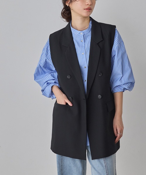 hunch（ハンチ）の「【WEB限定/別注】【セットアップ対応】杢調ミディ丈 ジレ　セレモニー/オケージョン/オフィスカジュアル/通勤（ベスト・レディース・ベージュ/ブラック/チャコール・FREE）」の2枚目の写真