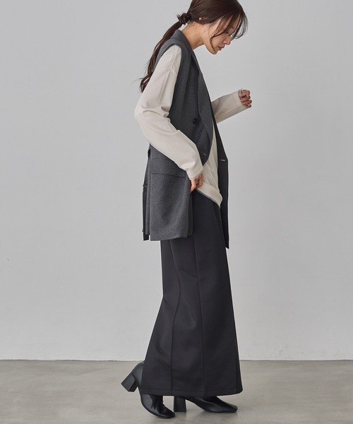 hunch（ハンチ）の「【WEB限定/別注】【セットアップ対応】杢調ミディ丈 ジレ　セレモニー/オケージョン/オフィスカジュアル/通勤（ベスト・レディース・ベージュ/ブラック/チャコール・FREE）」の16枚目の写真