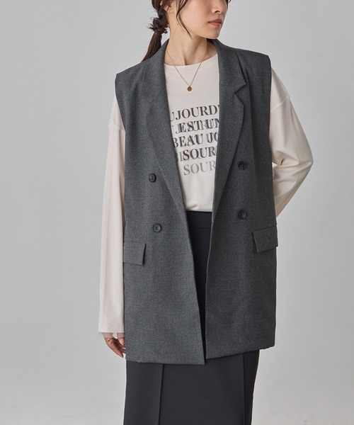 hunch（ハンチ）の「【WEB限定/別注】【セットアップ対応】杢調ミディ丈 ジレ　セレモニー/オケージョン/オフィスカジュアル/通勤（ベスト・レディース・ベージュ/ブラック/チャコール・FREE）」の4枚目の写真