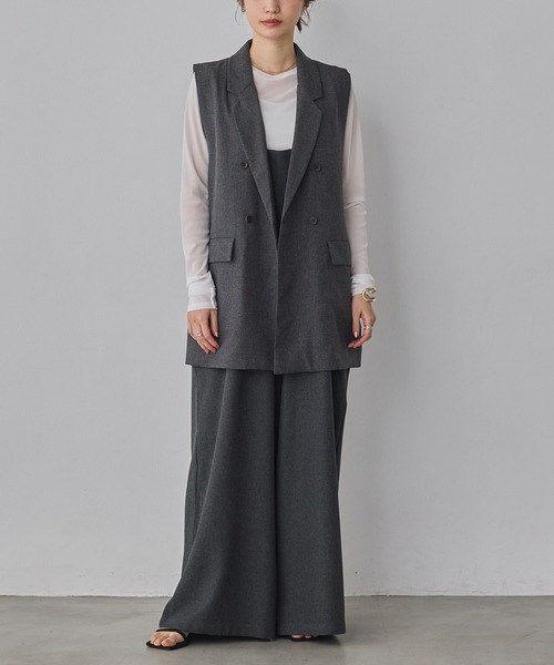 hunch（ハンチ）の「【WEB限定/別注】【セットアップ対応】杢調ミディ丈 ジレ　セレモニー/オケージョン/オフィスカジュアル/通勤（ベスト・レディース・ベージュ/ブラック/チャコール・FREE）」の5枚目の写真