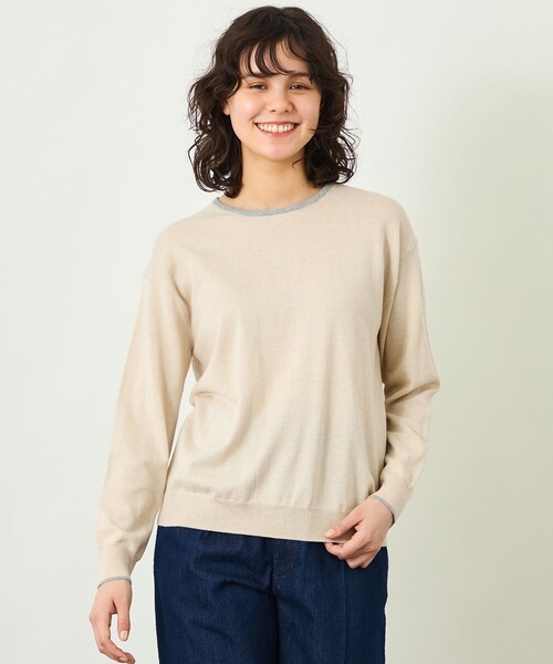 MACKINTOSH PHILOSOPHY(マッキントッシュ フィロソフィー)の「GREY LABEL バイカラークルーネックニット(ニット/セーター・レディース・ベージュ/ダークネイビー/グレー系その他・2/6)」の2枚目の写真