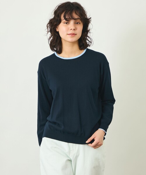 MACKINTOSH PHILOSOPHY(マッキントッシュ フィロソフィー)の「GREY LABEL バイカラークルーネックニット(ニット/セーター・レディース・ベージュ/ダークネイビー/グレー系その他・2/6)」の3枚目の写真