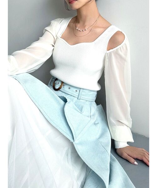 RESEXXY（リゼクシー）の「シアースリーブニットプルオーバー（ニット/セーター・レディース・ブラック/ホワイト/ピンク・FREE）」の2枚目の写真