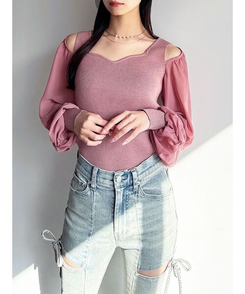 RESEXXY（リゼクシー）の「シアースリーブニットプルオーバー（ニット/セーター・レディース・ブラック/ホワイト/ピンク・FREE）」の3枚目の写真