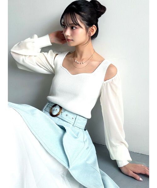 RESEXXY（リゼクシー）の「シアースリーブニットプルオーバー（ニット/セーター・レディース・ブラック/ホワイト/ピンク・FREE）」の5枚目の写真