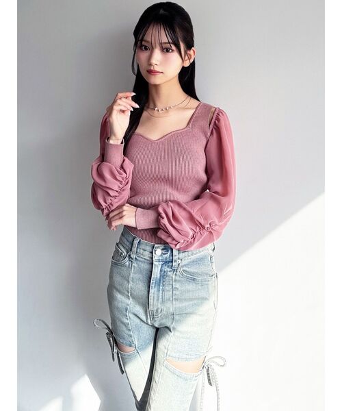 RESEXXY（リゼクシー）の「シアースリーブニットプルオーバー（ニット/セーター・レディース・ブラック/ホワイト/ピンク・FREE）」の9枚目の写真