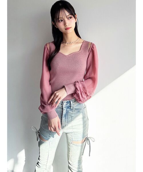 RESEXXY（リゼクシー）の「シアースリーブニットプルオーバー（ニット/セーター・レディース・ブラック/ホワイト/ピンク・FREE）」の10枚目の写真