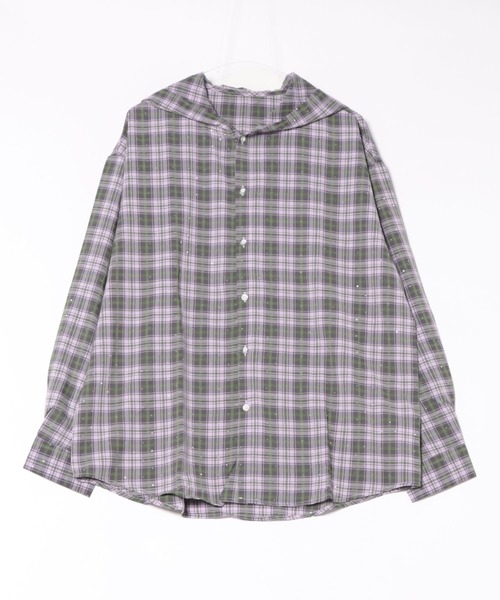 ViViDAY(ビビデー)の「ラインストーン&チェック柄ビッグシルエットシャツ(シャツ/ブラウス・レディース・パープル/ピンク・M)」の13枚目の写真