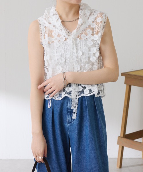 COLLAGE GALLARDAGALANTE（コラージュガリャルダガランテ）の「モチーフレースバブーシュカ（ストール/ショール・レディース・ブラック/ホワイト・FREE）」の7枚目の写真