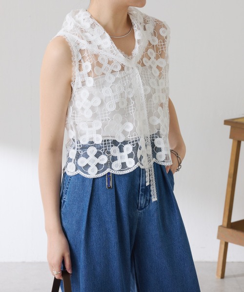 COLLAGE GALLARDAGALANTE（コラージュガリャルダガランテ）の「モチーフレースバブーシュカ（ストール/ショール・レディース・ブラック/ホワイト・FREE）」の8枚目の写真