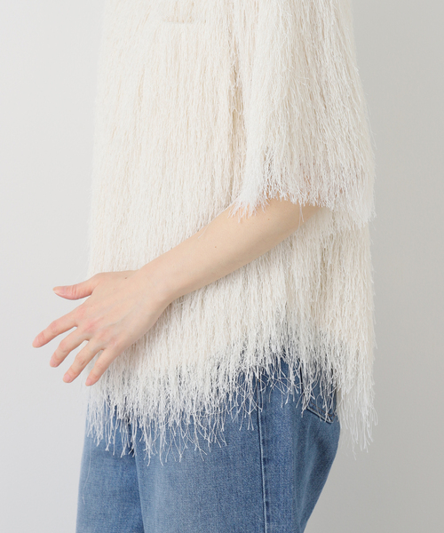 TOGA PULLA（トーガ　プルラ）の「TOGA PULLA FRINGE SHIRT S/S TP261-FJ232：シャツ（シャツ/ブラウス・レディース・ホワイト・38）」の4枚目の写真