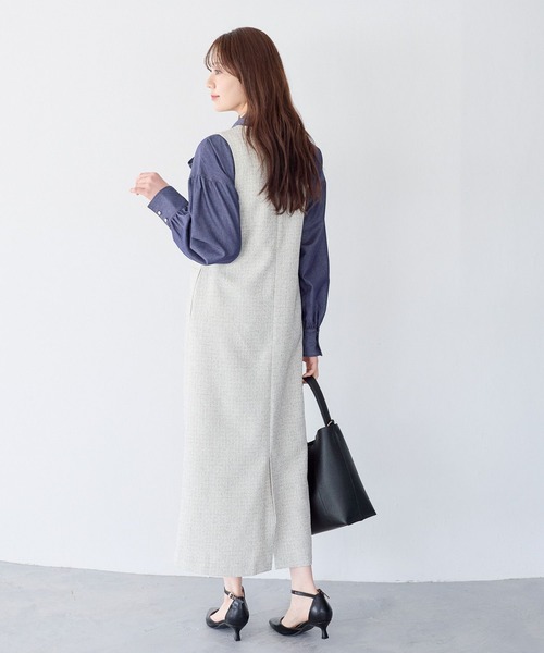 Andemiu（アンデミュウ）の「ベルトツキVネックジャンスカ646324（ジャンパースカート・レディース・アイボリー/ブラック/ブルー・FREE）」の5枚目の写真