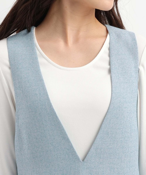 Andemiu（アンデミュウ）の「ベルトツキVネックジャンスカ646324（ジャンパースカート・レディース・アイボリー/ブラック/ブルー・FREE）」の20枚目の写真