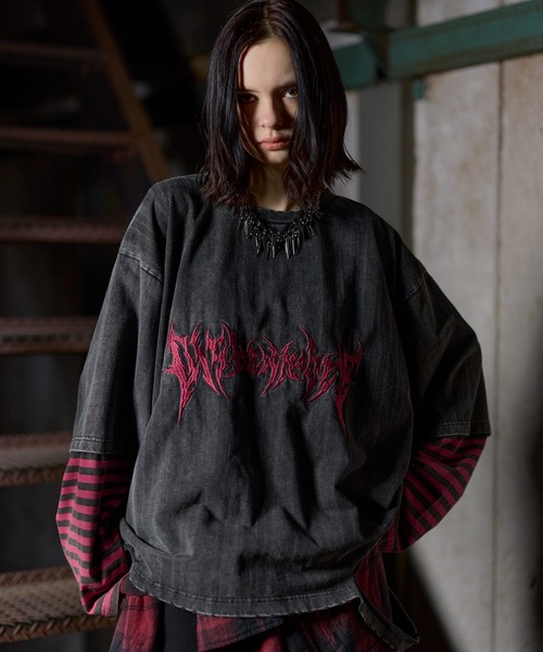 ERAR（エラー）の「【ERAR】ヴィンテージライクハイダメージボーダーレイヤード刺繍ロンT（Tシャツ/カットソー・メンズ・ホワイト系/ブラック系/ブラック系1・XL/L/M/S）」の3枚目の写真